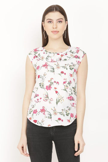 Women's Crepe Floral Print Cap Sleeves Top Roposo Clout